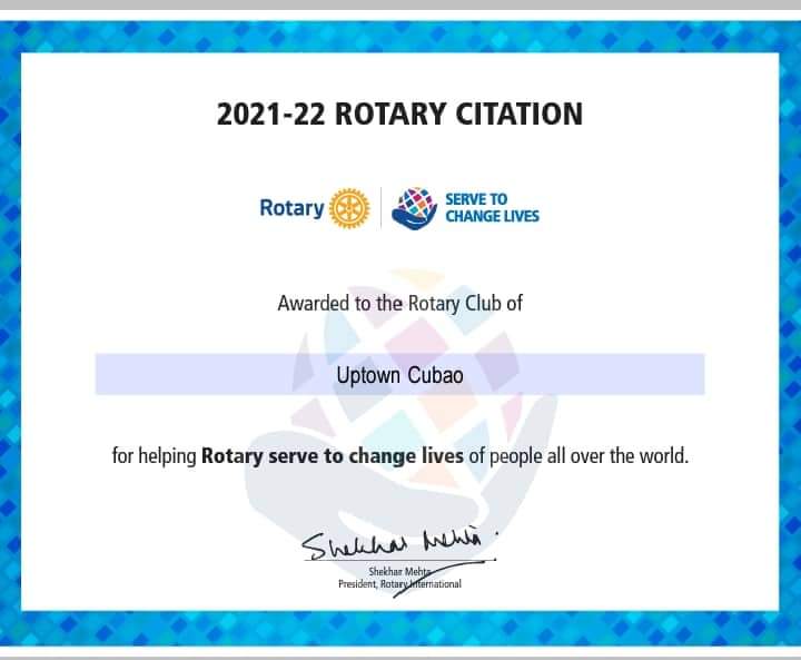 RCUC gets Rotary International Citation for RY 2021-2022